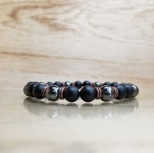 Onyx, Bronze & Hematite Beaded Gemstone Bracelet